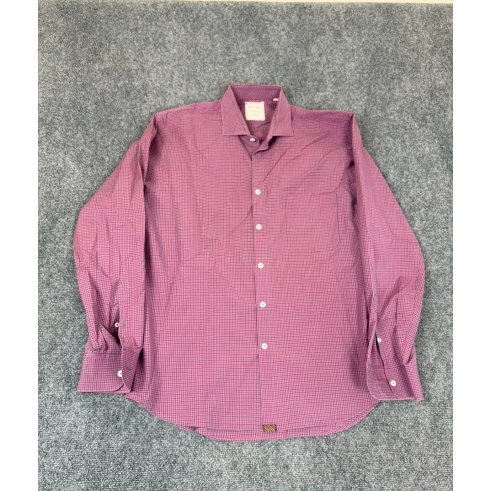 Billy Reid Shirt Purple Mens Pink Micro Check Button Up Standart Cut Size L